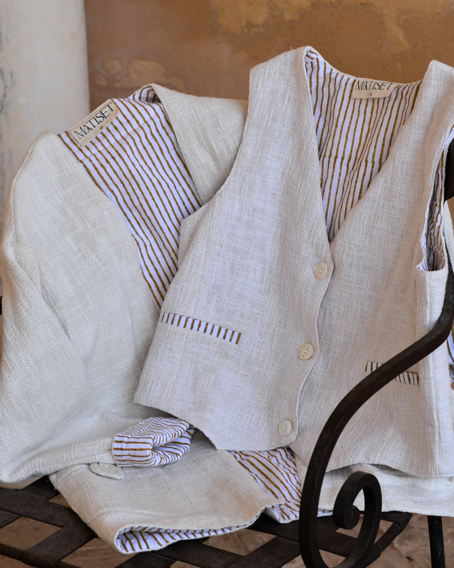 BAORI VEST WITH THOUSAND GREY STRIPES